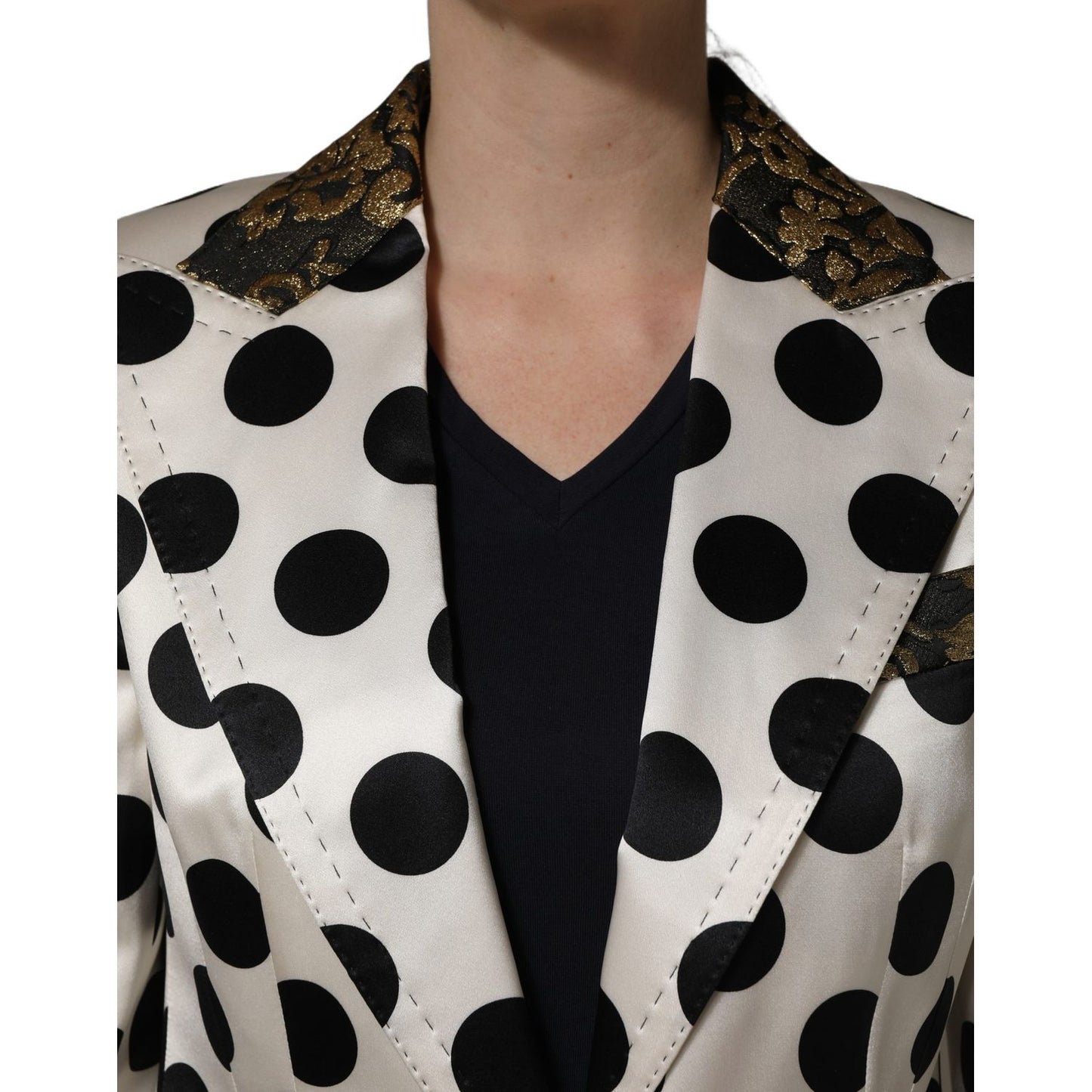 Dolce & Gabbana White Brocade Polka-Dot Print Blazer Jacket