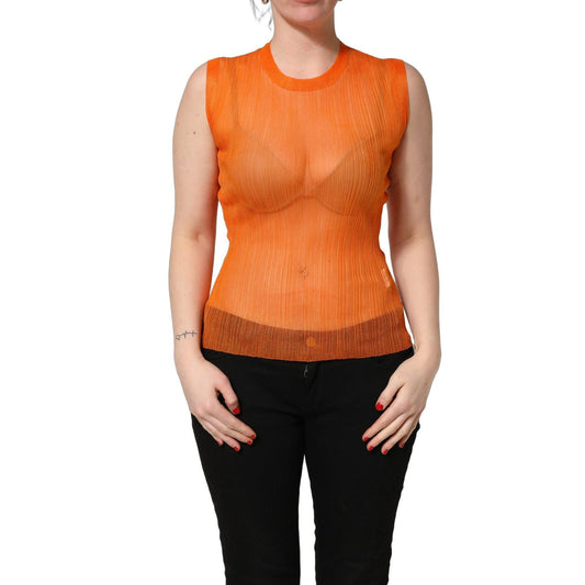 Dolce & Gabbana Orange See Through Crew Neck Blouse Tank Top