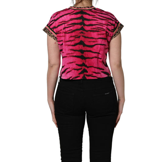 Dolce & Gabbana Pink Zebra Sleeveless Crew Neck Cropped T-shirt