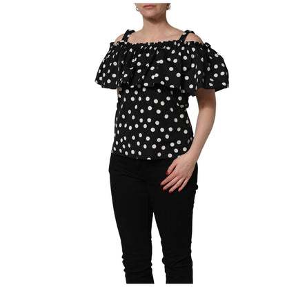 Dolce & Gabbana Black White Polka Dot Off Shoulder Top