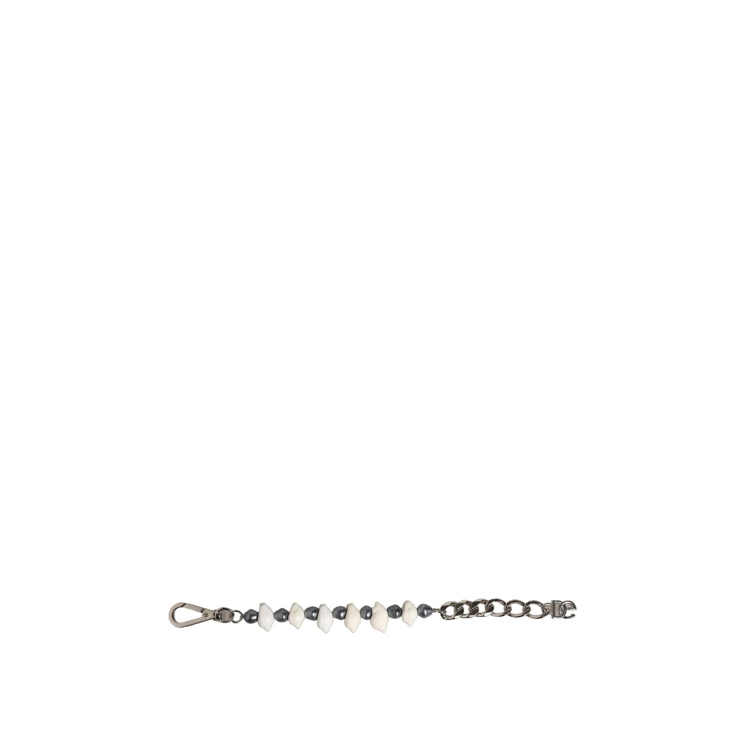 Dolce & Gabbana Silver Tone Brass Beaded Shell DG Logo Pendant Bracelet