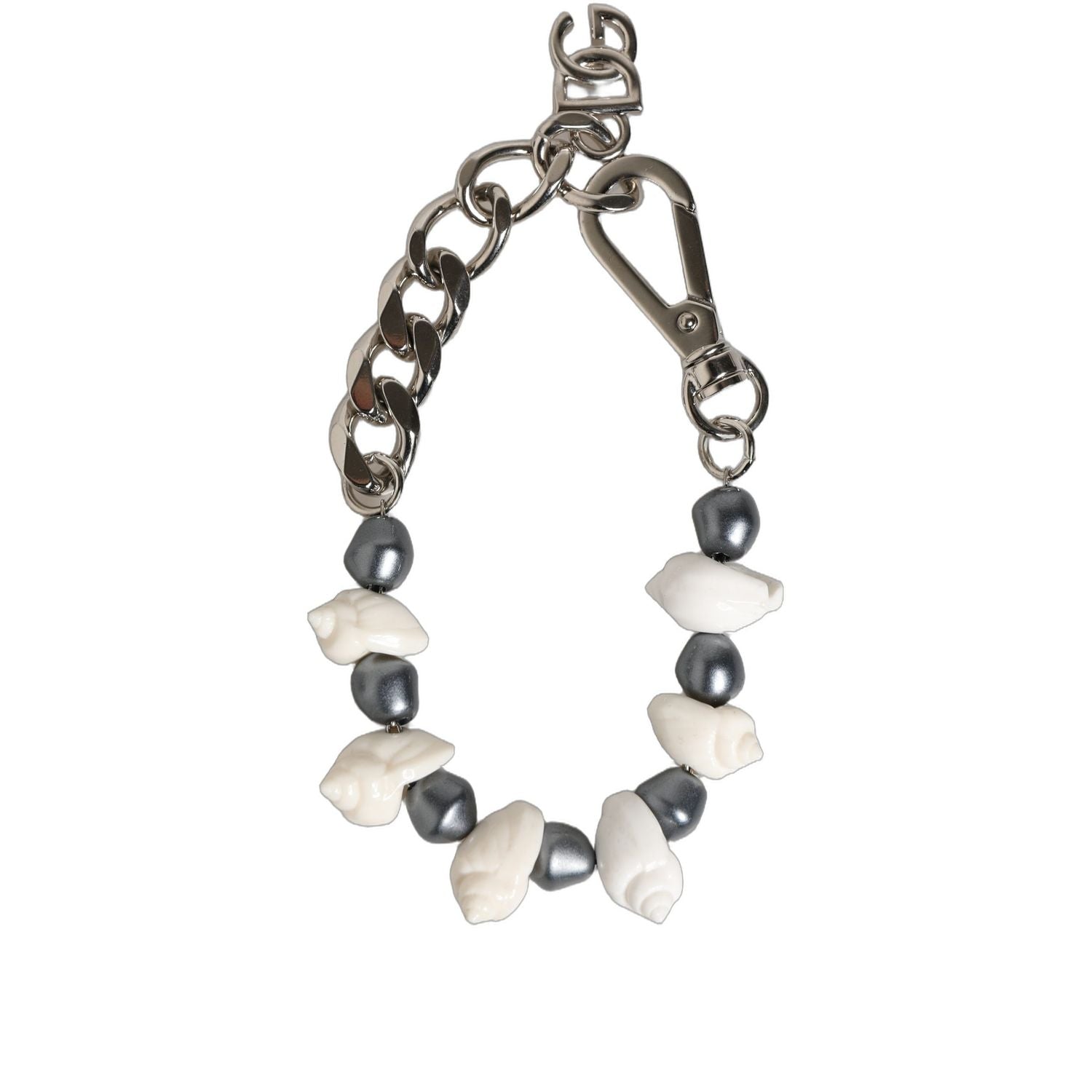 Dolce & Gabbana Silver Tone Brass Beaded Shell DG Logo Pendant Bracelet