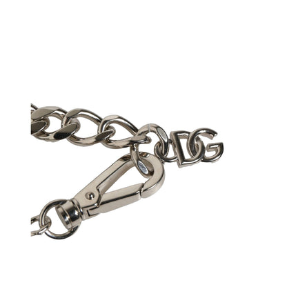 Dolce & Gabbana Silver Tone Brass Beaded Shell DG Logo Pendant Bracelet