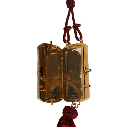 Dolce & Gabbana Pink Exotic Leather Mini Mirror Tassel Makeup Bag