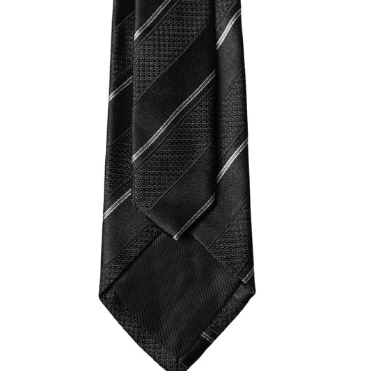 Dolce & Gabbana Black White Stripes 100% Silk Adjustable Men Necktie Tie
