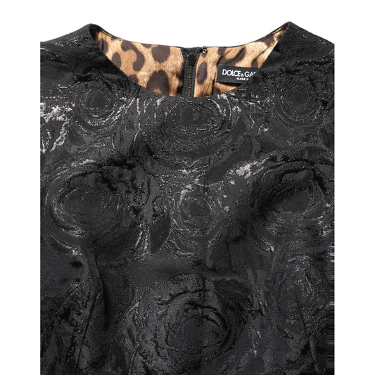 Dolce & Gabbana Black Floral Jacquard Flared A-line Dress