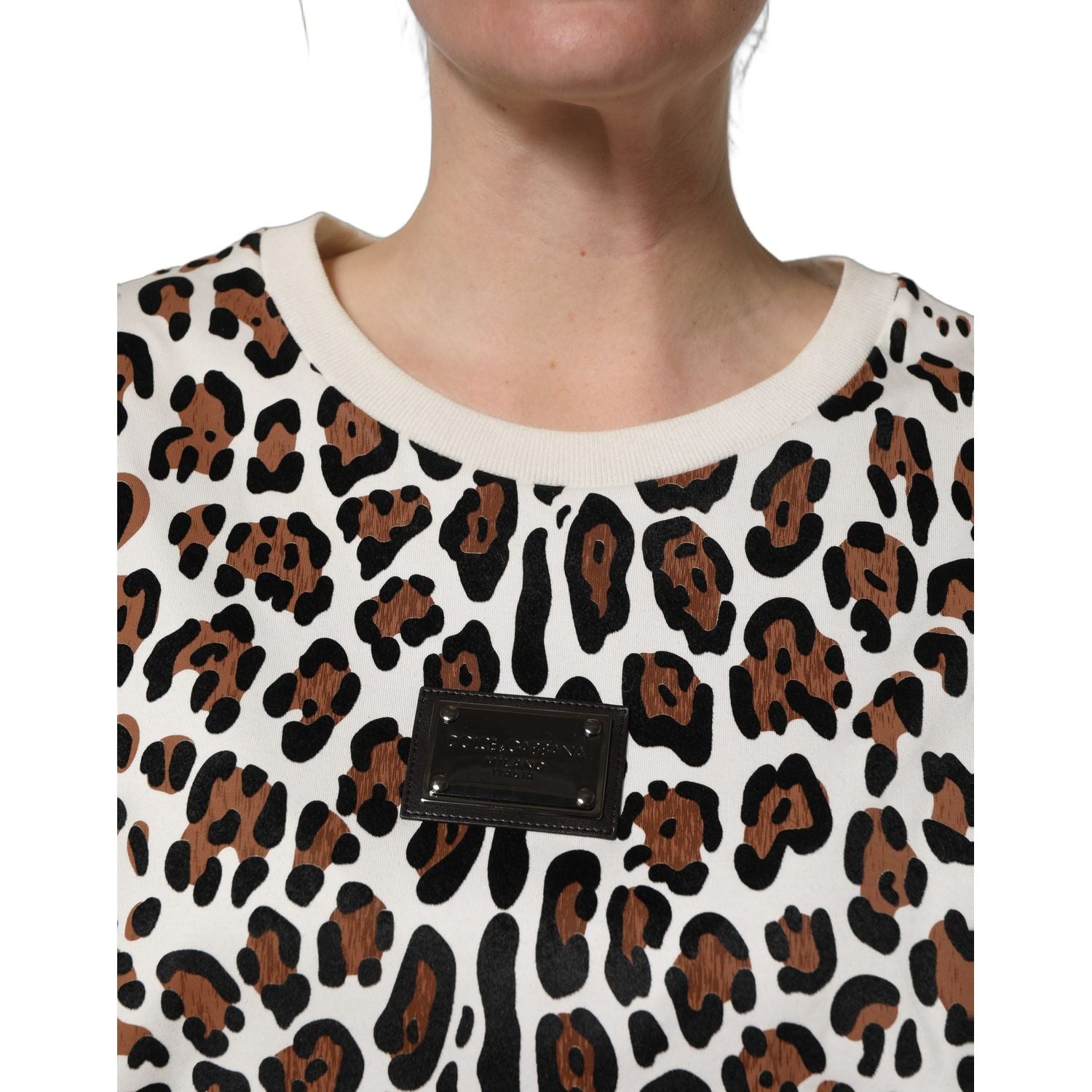 Dolce & Gabbana Multicolor Leopard Print Crew Neck T-shirt