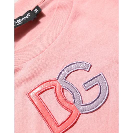 Dolce & Gabbana Pink Cotton DG Logo Round Neck Tank T-shirt