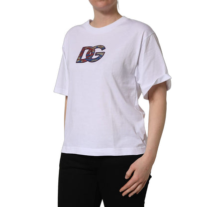 Dolce & Gabbana White Cotton DG Logo Patch Crew Neck T-shirt