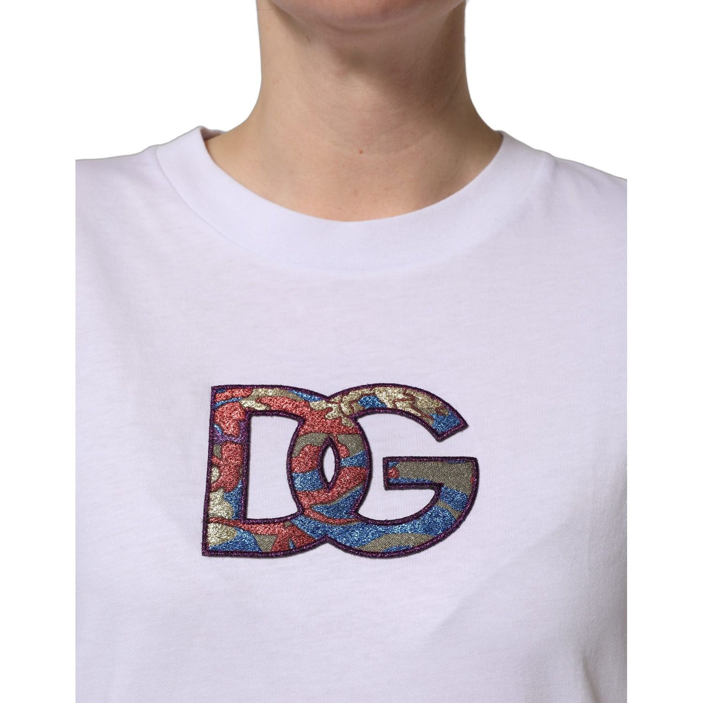 Dolce & Gabbana White Cotton DG Logo Patch Crew Neck T-shirt