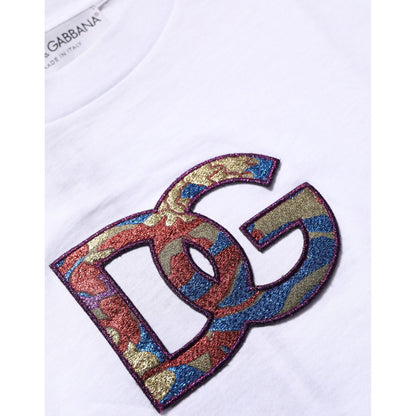 Dolce & Gabbana White Cotton DG Logo Patch Crew Neck T-shirt