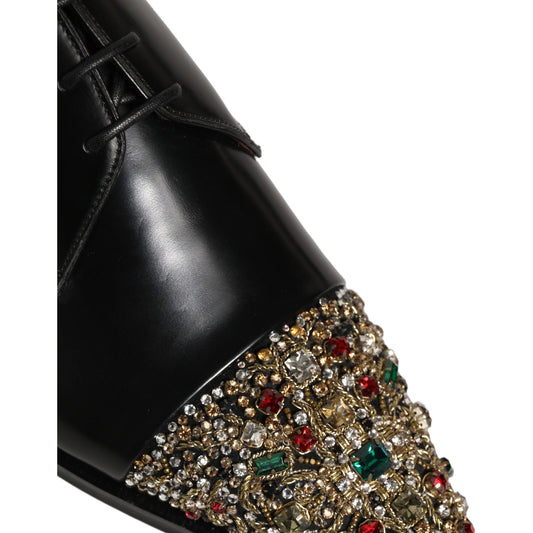 Dolce & Gabbana Black Embellished Derby Dress Formal Shoes