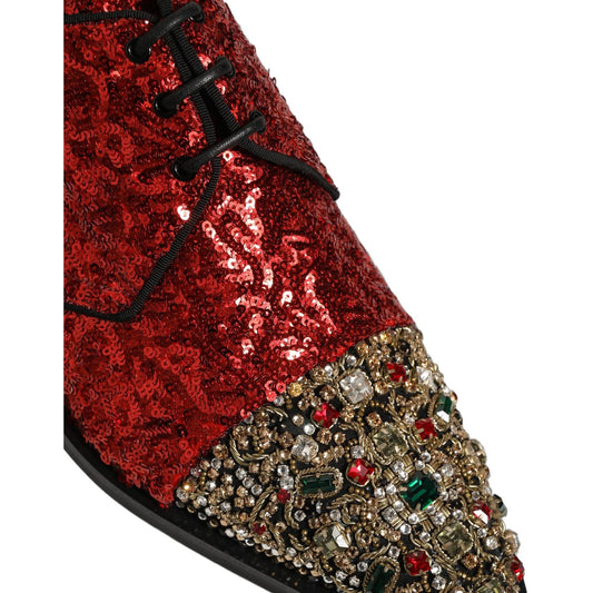 Dolce & Gabbana Red Sequin Embellished Men Derby Dress Shoes