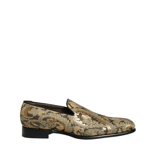 Dolce & Gabbana Gold Brocade Slip On Men Dress Loafers Shoes