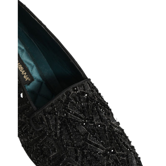 Dolce & Gabbana Black Velvet Embroidered Dress Loafers Shoes
