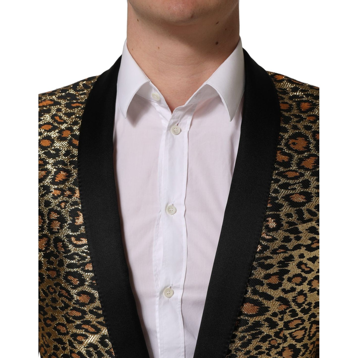 Dolce & Gabbana Gold Leopard Single Breasted Men Coat Jacket