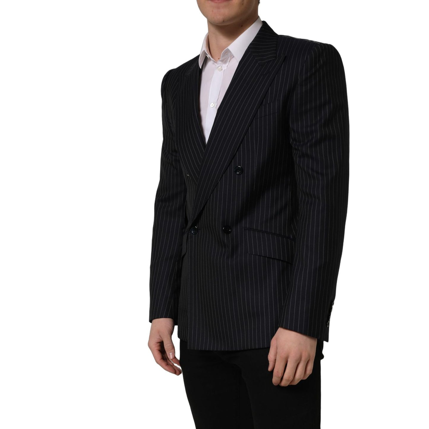 Dolce & Gabbana Black Stripes Wool Double Breasted Jacket