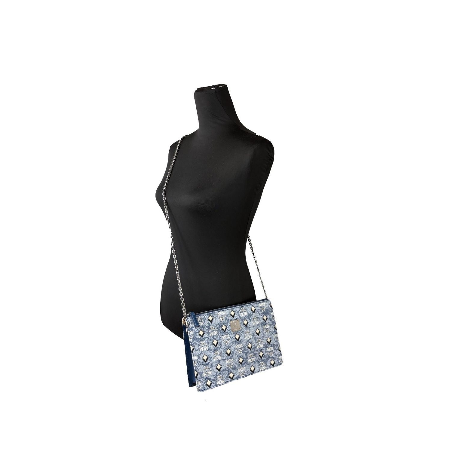 MCM Aren Flat Pouch Denim Crossbody Bag