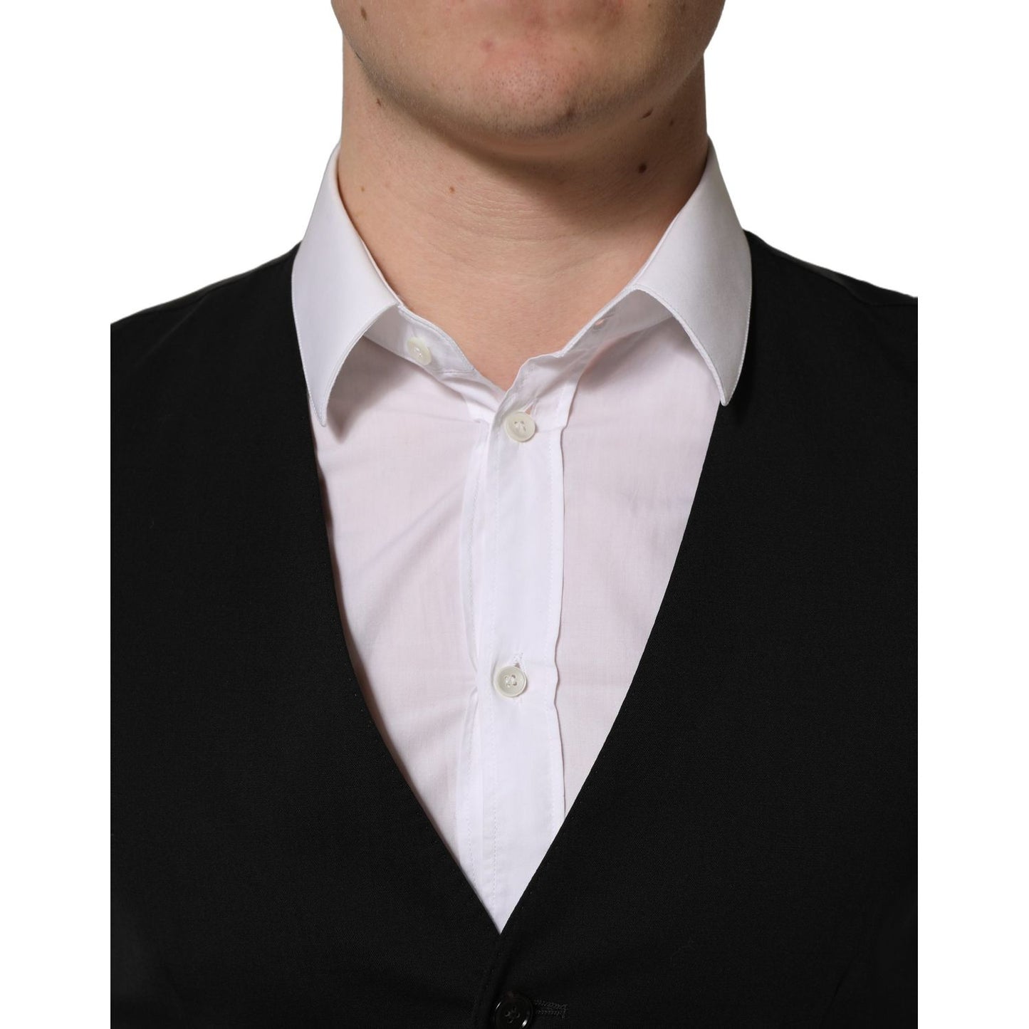 Dolce & Gabbana Black Wool Single Breasted Waistcoat Vest