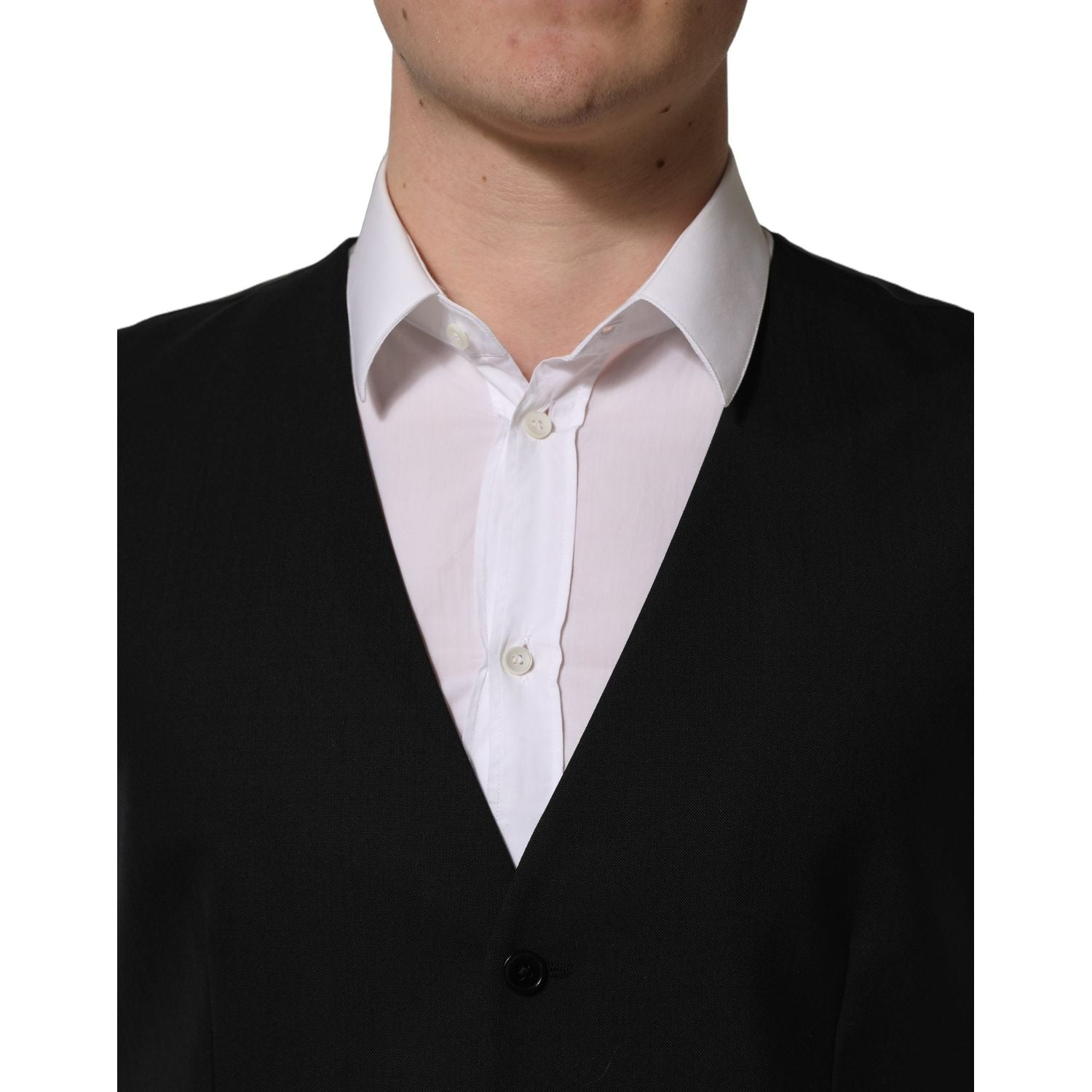 Dolce & Gabbana Black Wool Single Breasted Waistcoat Vest