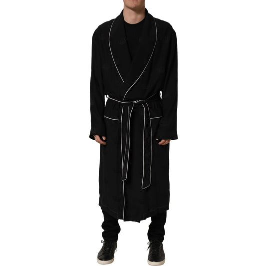 Dolce & Gabbana Black 100% Silk Robe Men Wrap Coat Jacket