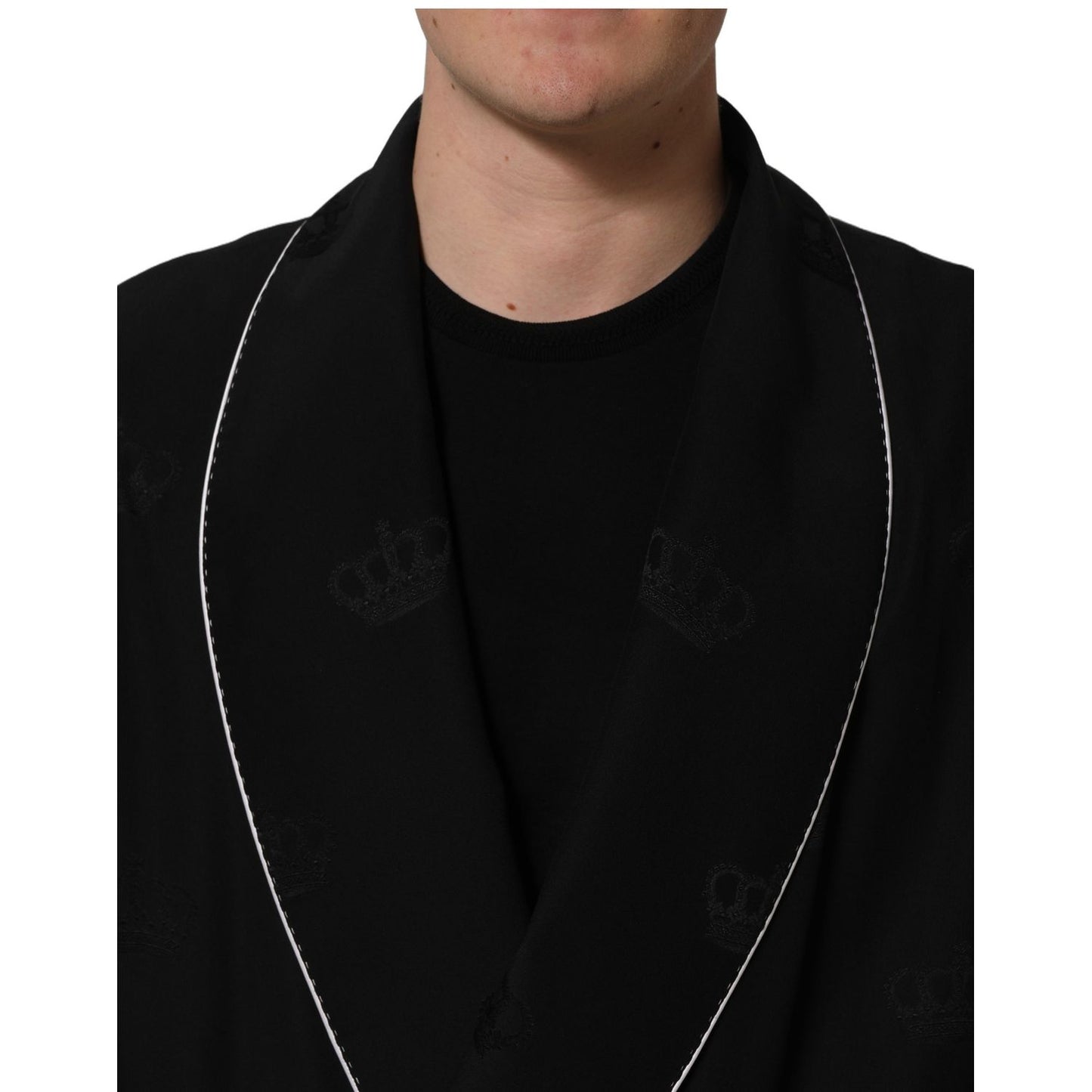 Dolce & Gabbana Black 100% Silk Robe Men Wrap Coat Jacket
