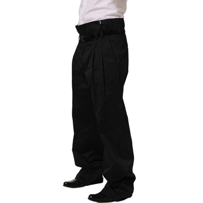 Dolce & Gabbana Black Cotton Straight Leg DressTrouser Pants