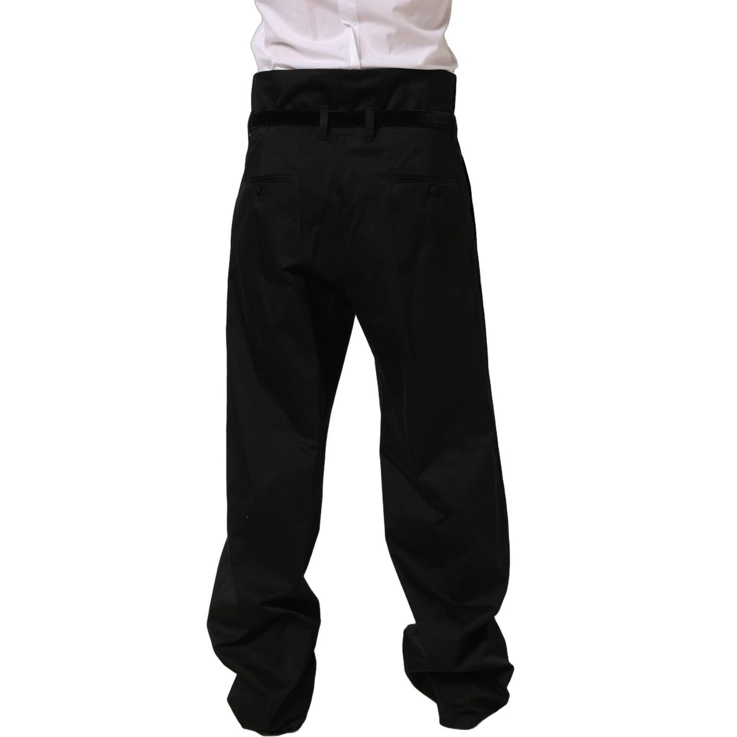 Dolce & Gabbana Black Cotton Straight Leg DressTrouser Pants
