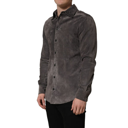 Dolce & Gabbana Gray Suede Long Sleeves Button Down Shirt