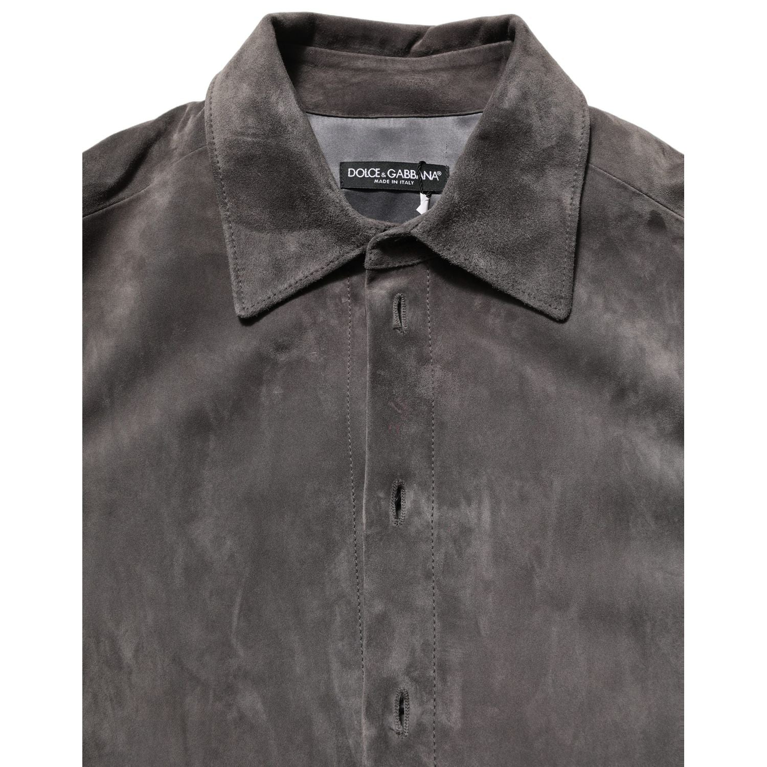 Dolce & Gabbana Gray Suede Long Sleeves Button Down Shirt