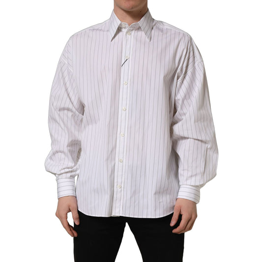 Dolce & Gabbana White Stripes Cotton Men Formal Dress Shirt