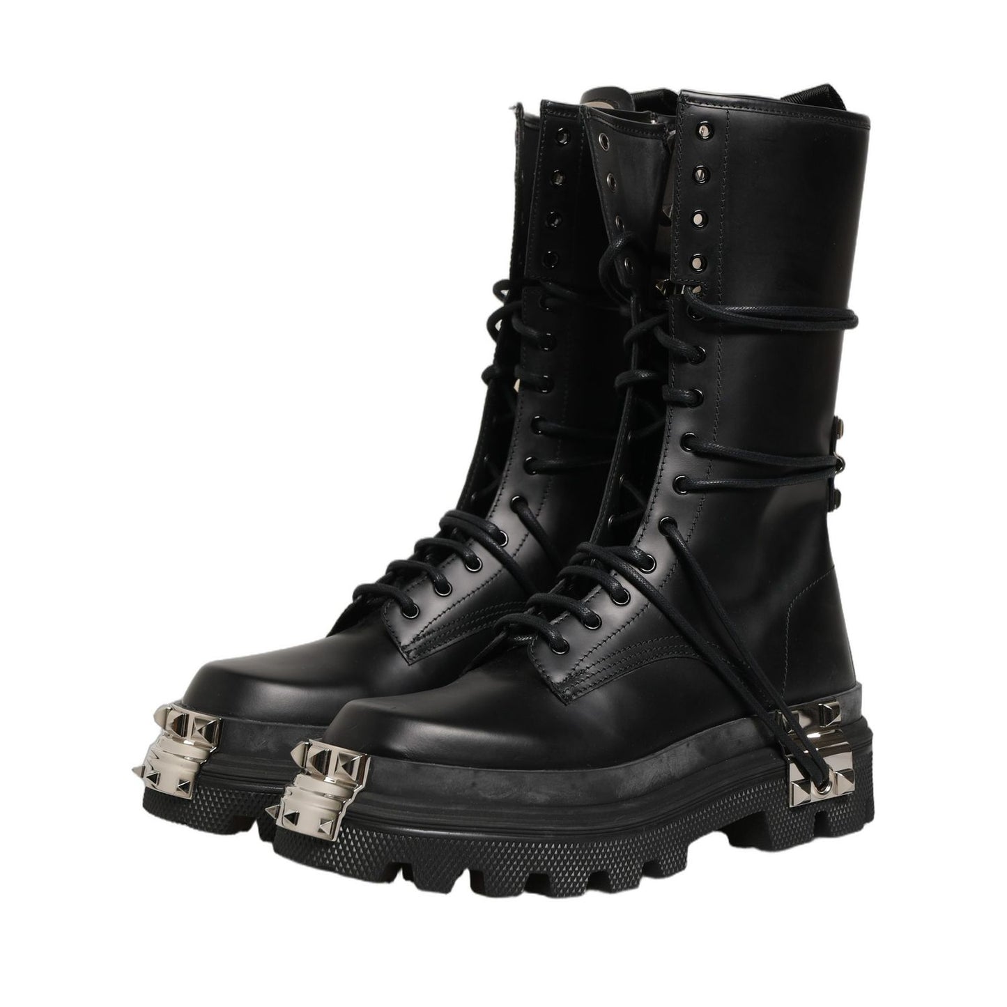 Dolce & Gabbana Black Stud Platform Combat High Boots Shoes