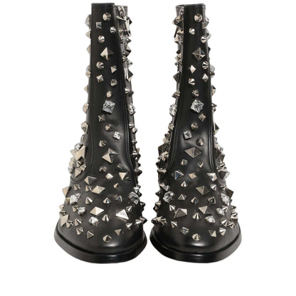 Dolce & Gabbana Black Crystal Embellished Short Boots Shoes