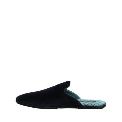 Dolce & Gabbana Dark Blue Suede Slides Flat Slipper Men Shoes