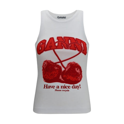 Ganni White Cotton Tank Tops