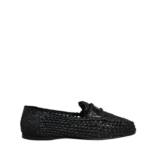 Dolce & Gabbana Black Woven Leather Slip On Loafers Men Shoes