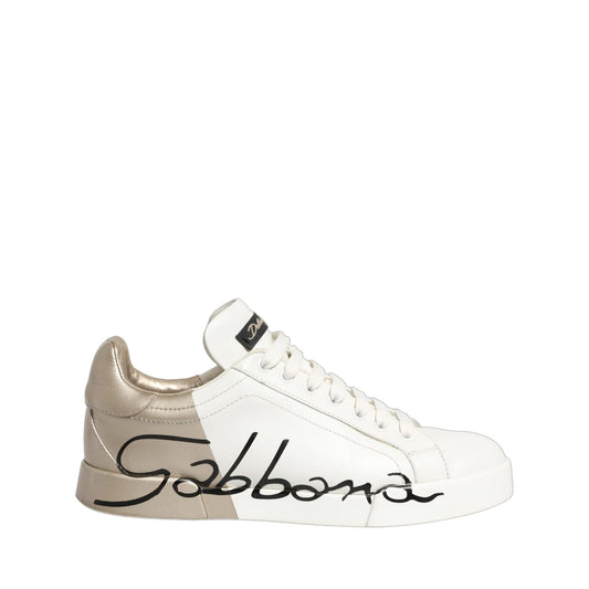 Dolce & Gabbana White Gold Low Top Leather Sneakers Shoes