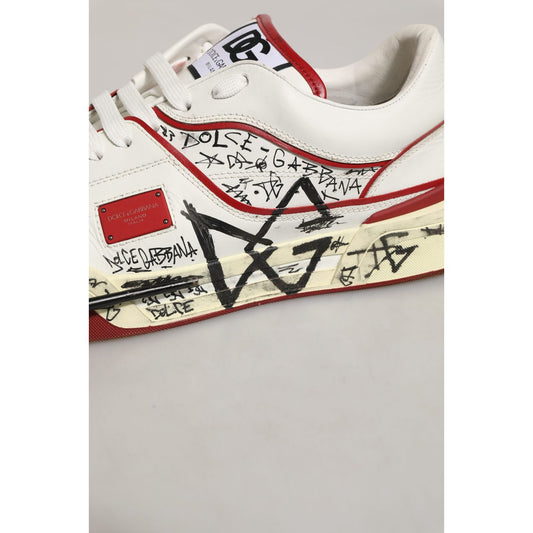Dolce & Gabbana White Red New Roma Graffiti Sneakers Shoes
