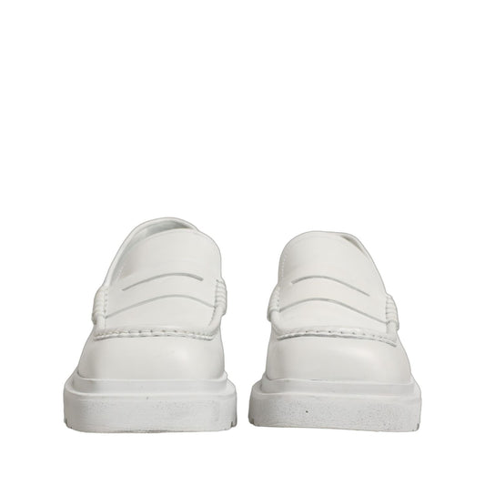 Dolce & Gabbana White Leather Chunky Sole Slip On Derby Shoes
