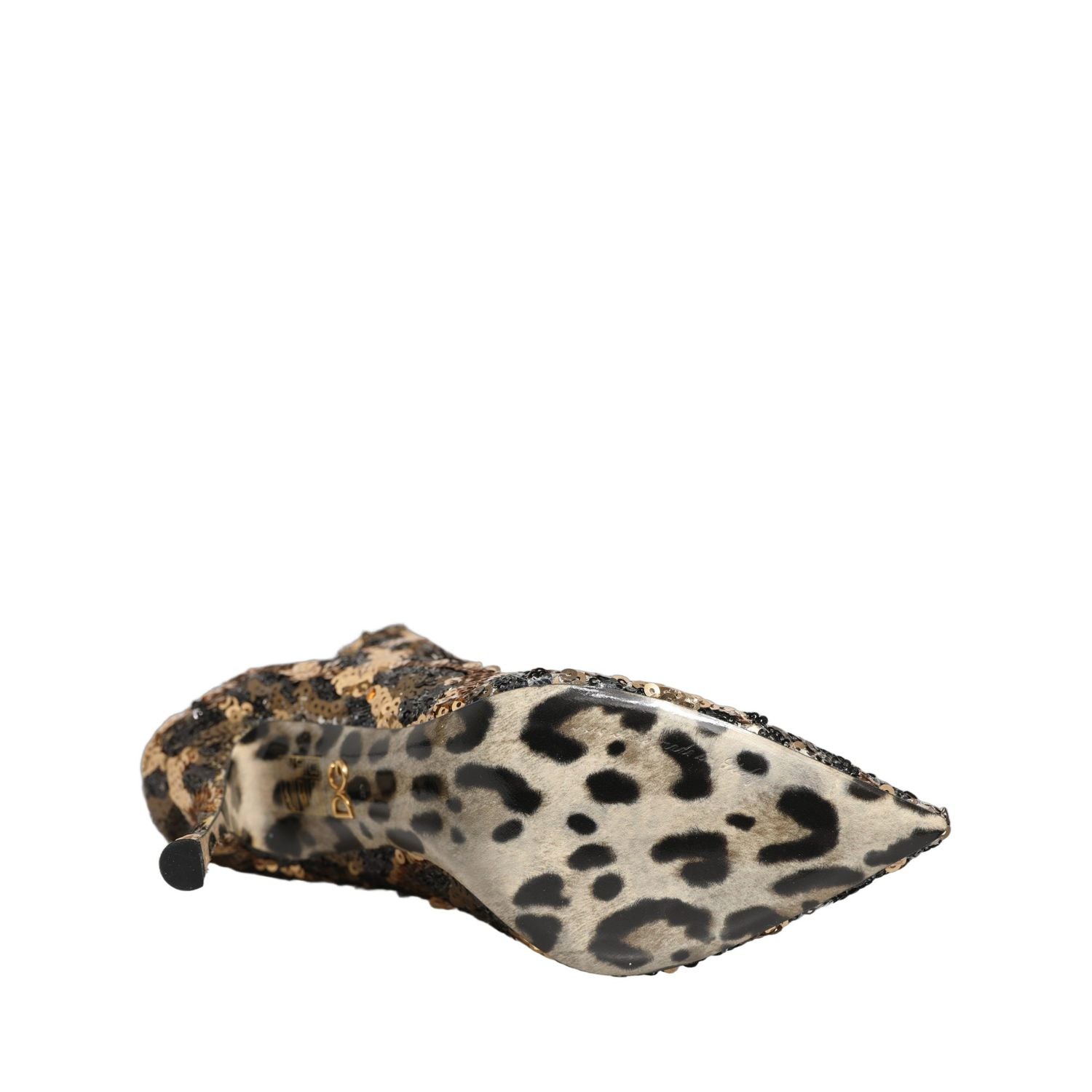 Dolce & Gabbana Gold Leopard Sequin Sock Ankle Boots Shoes