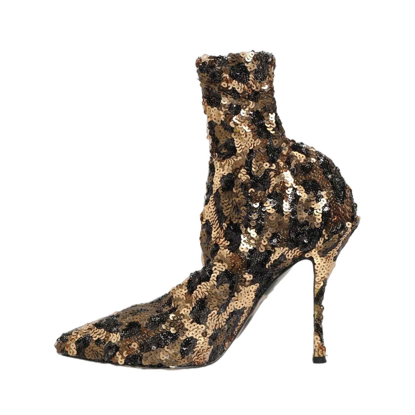 Dolce & Gabbana Gold Leopard Sequin Sock Ankle Boots Shoes