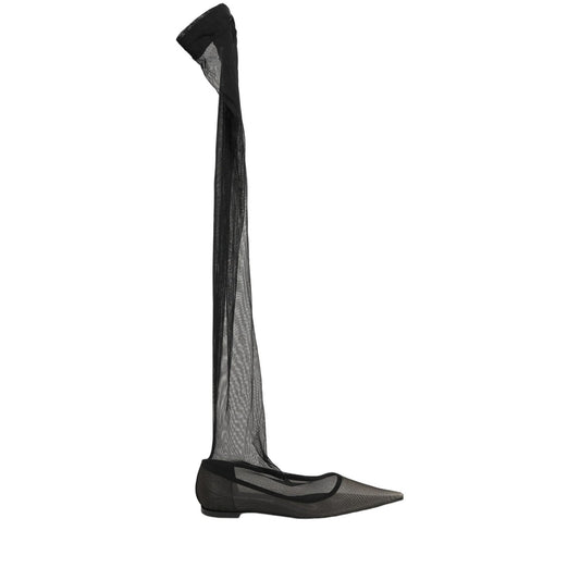 Dolce & Gabbana Black Over The Knee Tulle Flats Boots Shoes