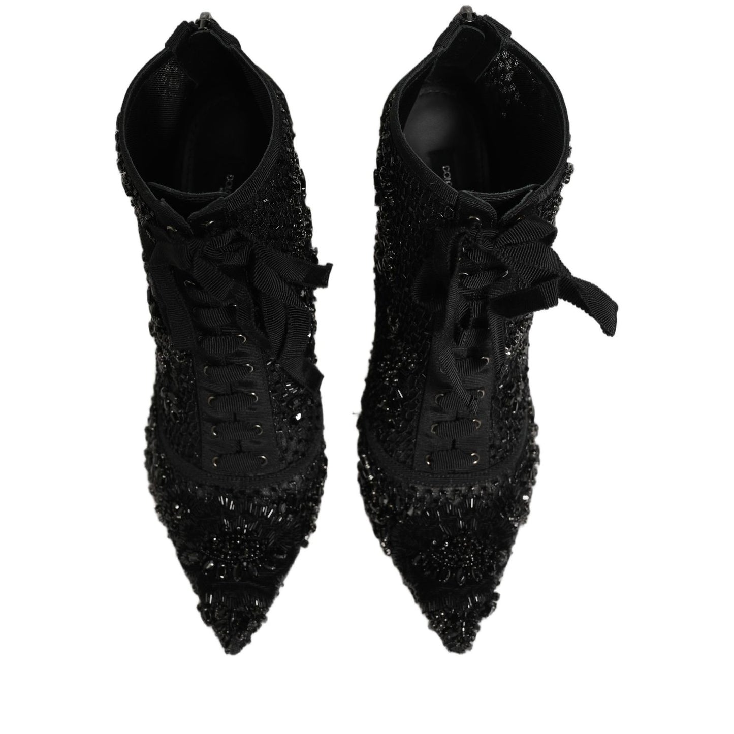 Dolce & Gabbana Black Embellished Mesh Ankle Boots Shoes