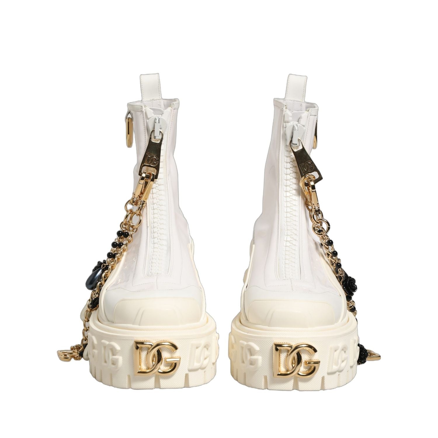 Dolce & Gabbana White Leather Rubber Logo Ankle Boots Shoes