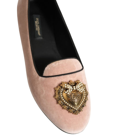 Dolce & Gabbana Pink Velvet Devotion Loafers Flats Shoes
