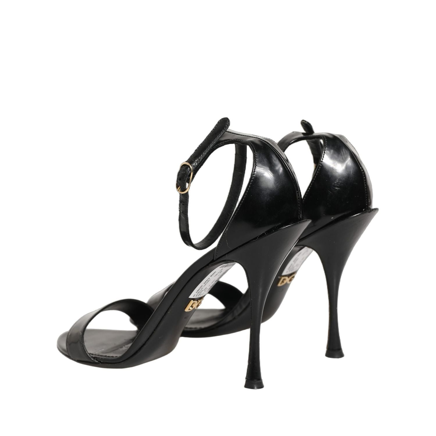 Dolce & Gabbana Black Leather Ankle Strap Heels Sandals Shoes