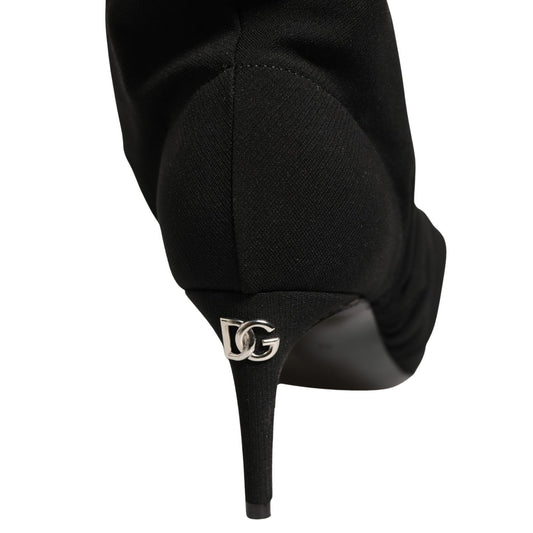 Dolce & Gabbana Black Stretch Socks Heels Ankle Boots Shoes