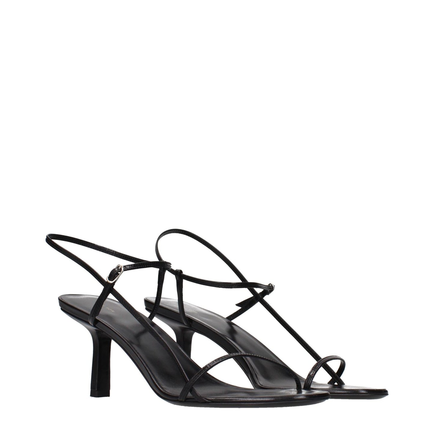 The Row Black Leather Stiletto Heel Sandals