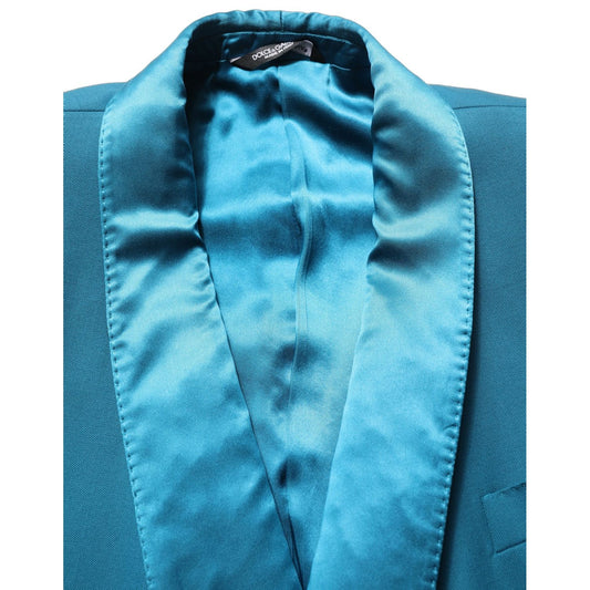 Dolce & Gabbana Teal Wool Double Breasted Formal Coat Blazer
