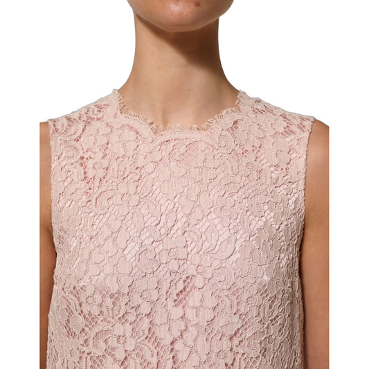 Dolce & Gabbana Pink Cotton Floral Lace Sleeveless Mini Dress